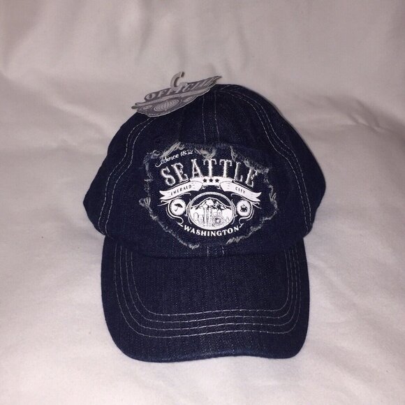 Seattle Washington Emerald City Adjustable Denim Baseball Cap Hat - Picture 1 of 8